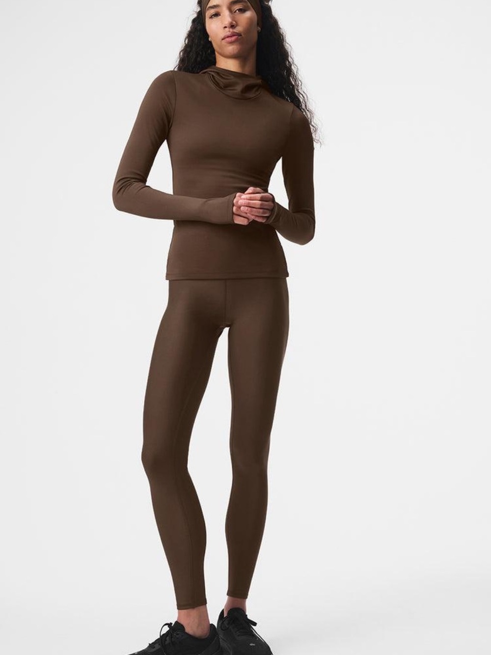Alo Yoga Airlift Winter Warm Hooded Runner in Espresso Brown 🤎